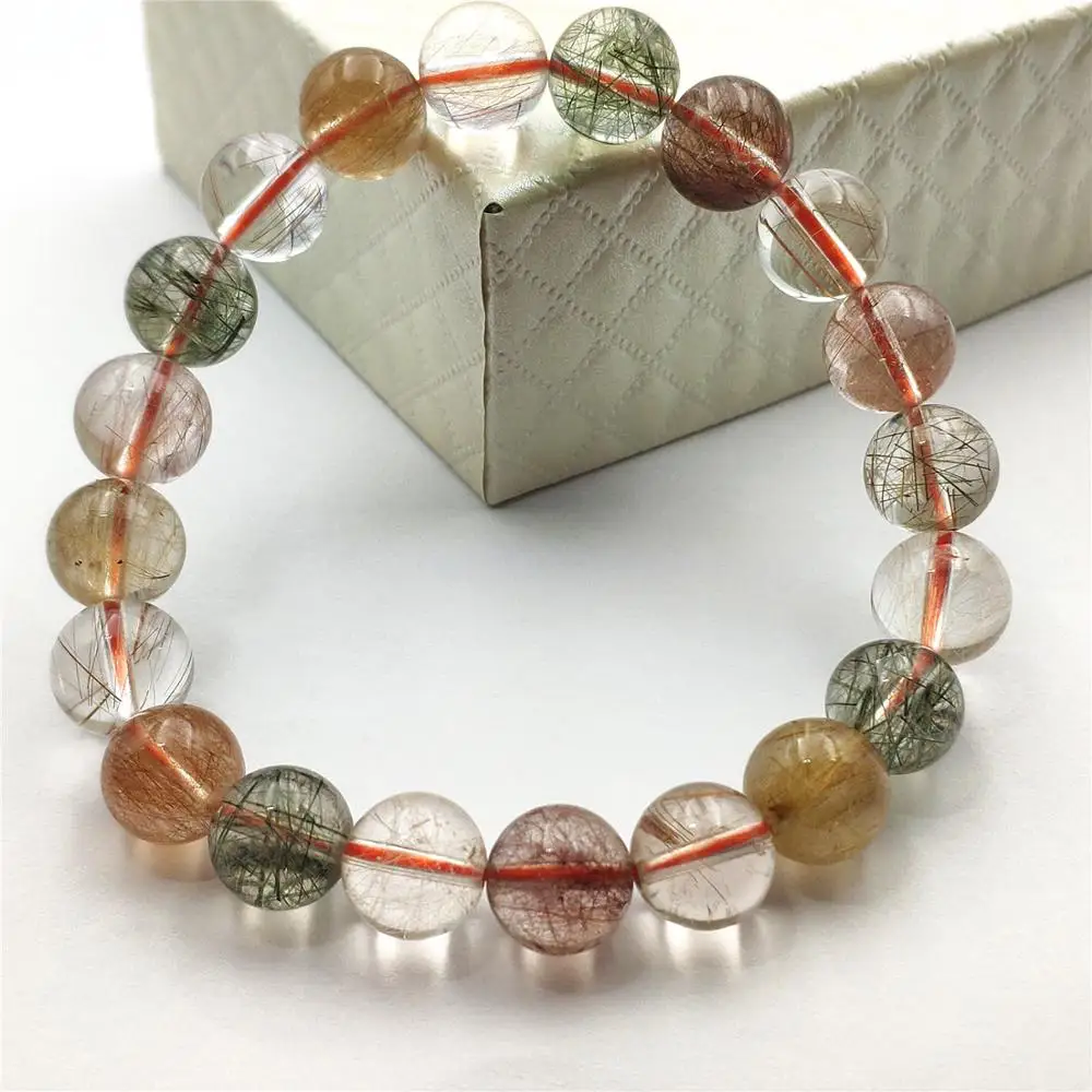 Натуральный Цветной Рутиловый Кварц для женщин и мужчин прозрачный Круглый