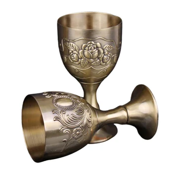 

European Style Hand-carved Crafts Copper Wine Glass White Spirit Cup Whiskey Goblet Home Decor Party Bar Vintage Metal Barware