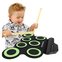 Digital Electronic Drum Kit 7-Pad with Drumsticks Foot PedalsDrum Electronic Drum Set Compact Size USB Folding Silicon Drum Pad