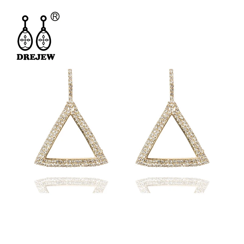 

DREJEW Big Geometric Triangle Statement Earrings Gold Silver Rhinestone 925 Drop Earrings Sets for Women Wedding Jewelry HE963