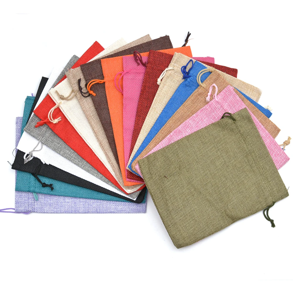 

Handmade Jewelry Packaging Jute Gift Bag Wedding Favor Bag Jute Burlap Drawstring Pouches for Candy Xmas Supply 13x18cm 50pcs