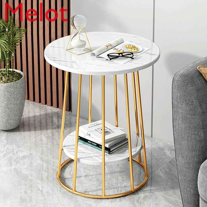 

Wrought Iron Creative Coffee Table Living Room Home Small Apartment Table Balcony Coffee Table Marble Pattern Small Round Table