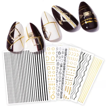 

1 Sheet 3D Nail Stickers Mixed Patterns Gold Metal Self-adhesive Stripe Shape Transfer Decals Nail Art DIY Design Decoration