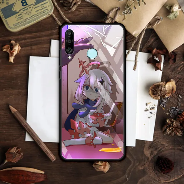 Glass Case for Huawei P30 Lite P40 Pro P Smart Z P20 Y7 Y9 Tempered Coque Y9a Honor 9X 20 Smartphone Housing Genshin Impact Cute T01