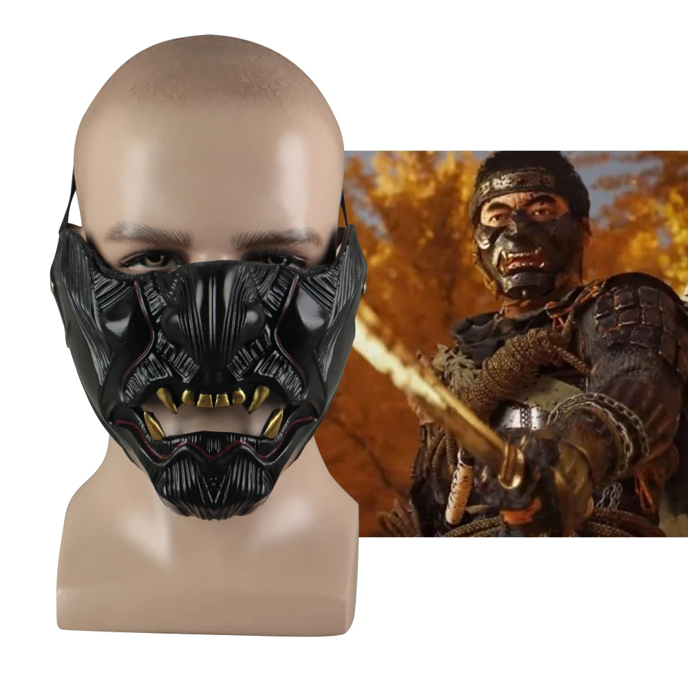 

Cosplay Ghost of Tsushima Sakai Half Face Samurai Mask Halloween Masquerade Halloween Party Latex Masks Prop