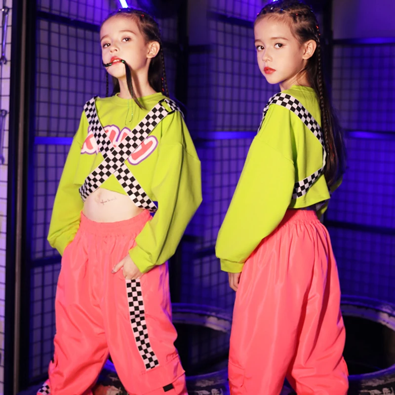 New-Girls-Jazz-Dance-Costumes-Children-Street-Dance-Green-Tops-Pink-Pants-Kids-Hip-Hop-Dance (1)