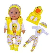 

Baby New Born Fit 18 inch Doll Clothes Accessories Yellow Frog Hat One-piece Dress Suit For Baby Birthday Gift