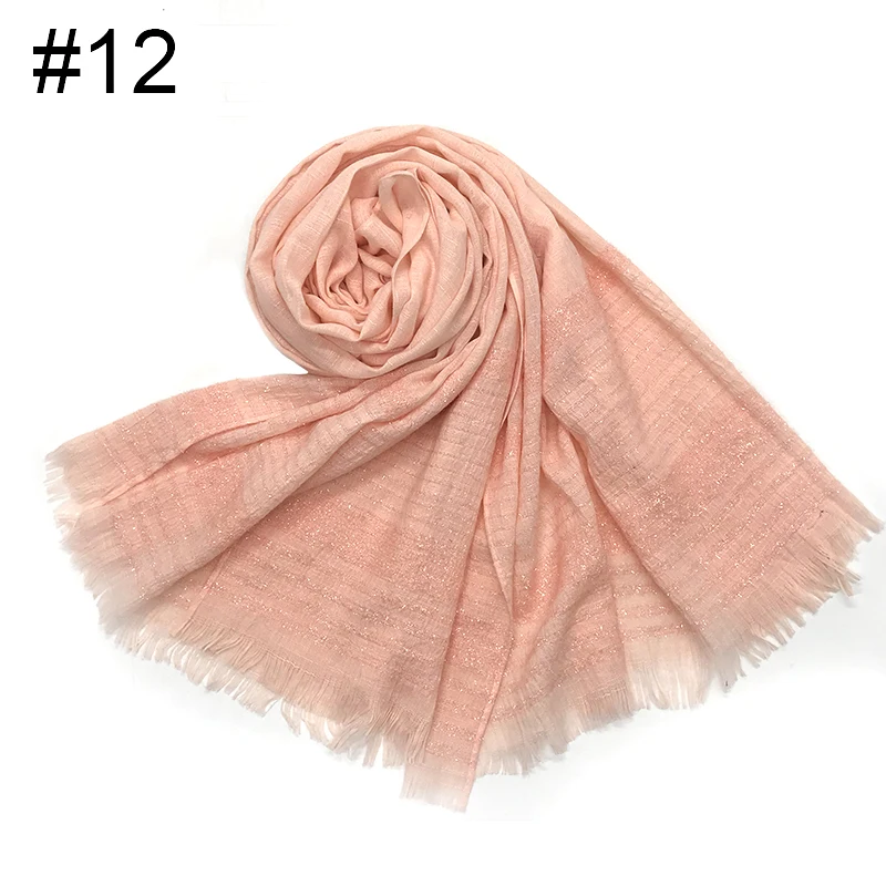 Fashion scarf plain glitter muffler hijab shimmer shawls women sparkling pashmina muslim head scarf solid wraps 10pcs/lot