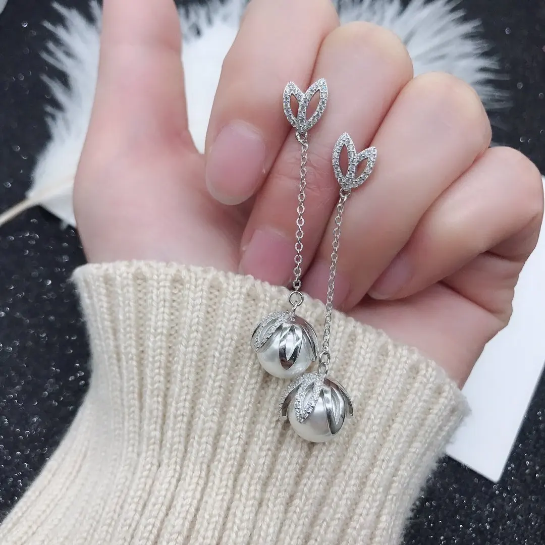 

Exquisite Fashion Leaf Pearl Earrings 100% 925 Sterling Silver Earring 2020 Brand Wedding Engagement Anniversary Vintage Gift