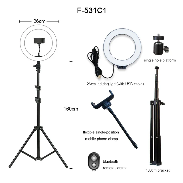  3 Color Led Light 10inch 26cm Ring Light with Tripod Stand for Live Stream Video Universal Phone Cl - 4000321920033