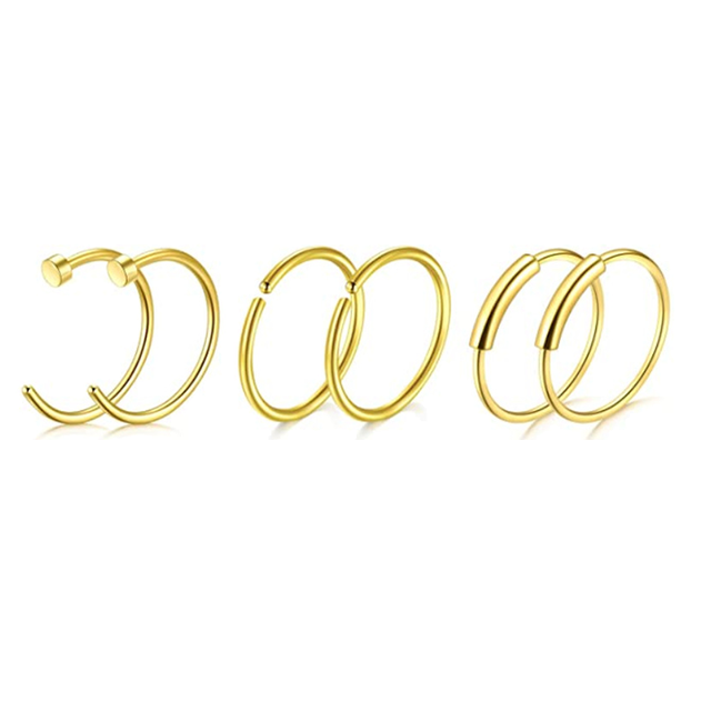 Nose Piercing Ring Nose Nails Piercing Crystal Nose Stud Pack 20G L Shape Nose Rings Set Heart Nostril Cruve L Shape