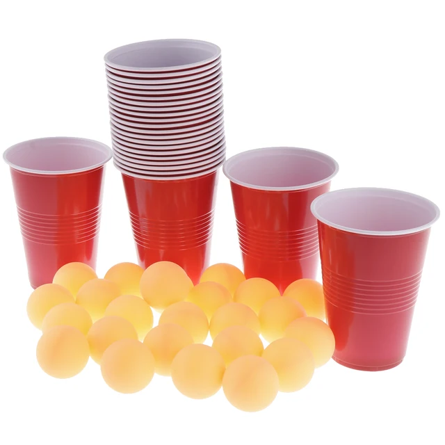 Jeu à Boire Set Beer Pong avec 24 Gobelets et 24 Boules Plasti