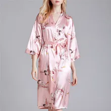 Женская длинная ночная рубашка, атласная, Цветочная, сексуальная, шелковая, для сна, рукав летучая мышь, длина по колено, ночная рубашка, розовая, ночная одежда, платье