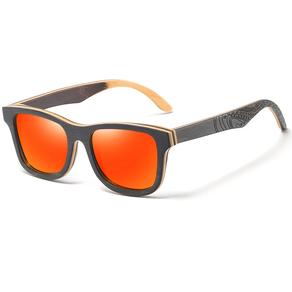 GM роскошные деревянные солнцезащитные очки для скейтборда, винтажные черные солнцезащитные очки с деревянной оправой, женские поляризованные мужские солнцезащитные очки из бамбукового дерева S5832 - Цвет линз: Красный