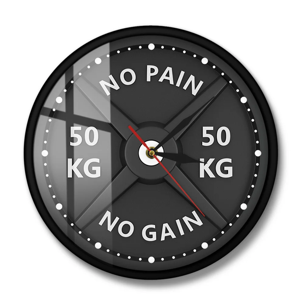 NO PAIN NO GAIN 50KG Barbell 3D Modern Wall Clock Weight Lifting