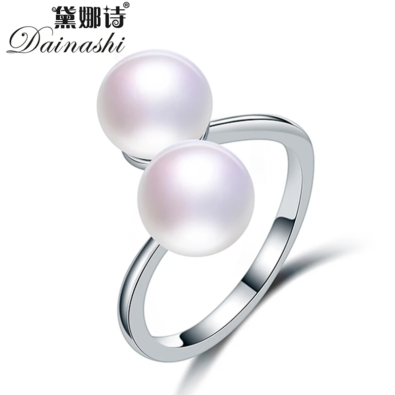 Dainashi 100% Genuine Freshwater Cultured Pearl Ring Fashion Design 925 Sterling Silver Simple Open Adjustable for Women | Украшения и