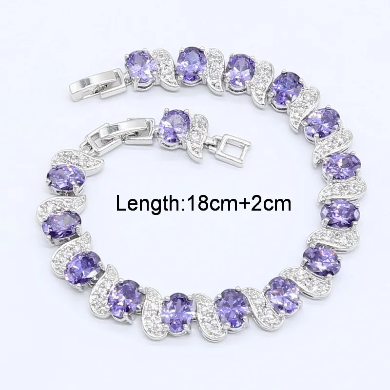 925 Silver Wedding Jewelry Sets for Women Purple Semi-precious Necklace Pendant Earrings Ring Bracelet Christmas Gift