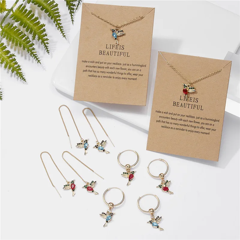 Little Bird Drop Long Hanging Hummingbird Earrings Tassel Crystal Pendant Earring Jewelry dangle earrings drop earrings pendant earrings long earrings crystal tassel earrings crystal earrings
