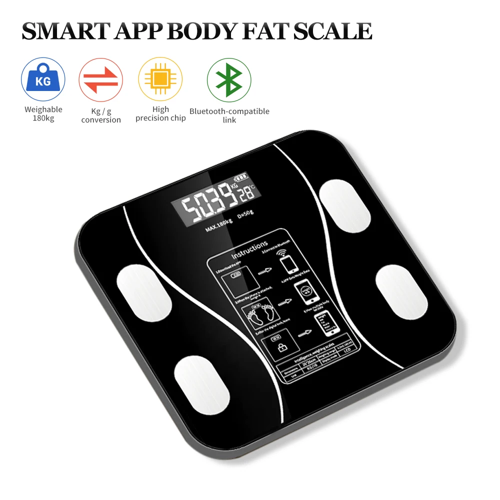 Digital Bathroom Scales Weighing Bluetooth Smart Body Fat BMI Monitor 180KG 