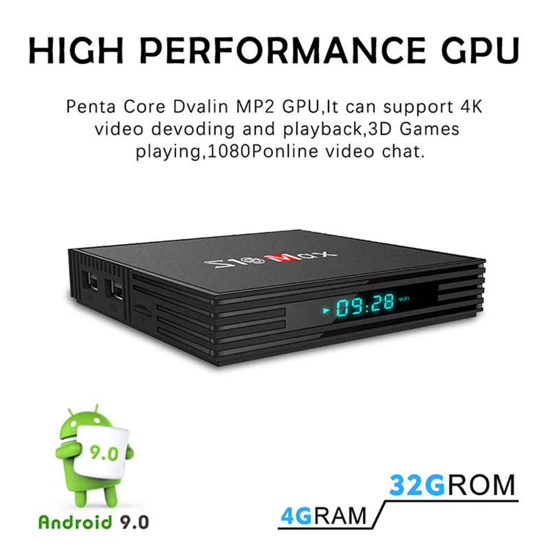 S10 MAX 4GB 32GB Android 9.0 Smart TV BOX Amlogic S905X2 Quad Core Set Top Box Media Player Support 5G WIFI BT USB3.0 OTT TV BOX