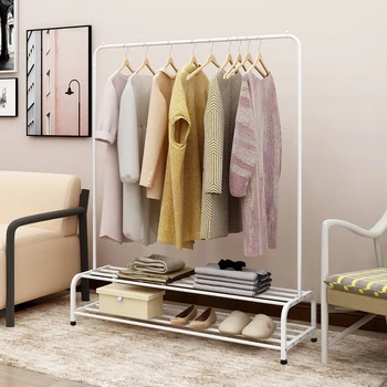 

JURMERRY Clothes Rack Metal Clothes Hanger Stand Garment Racks with Top Rod and Lower 2-Tier Shelves, White