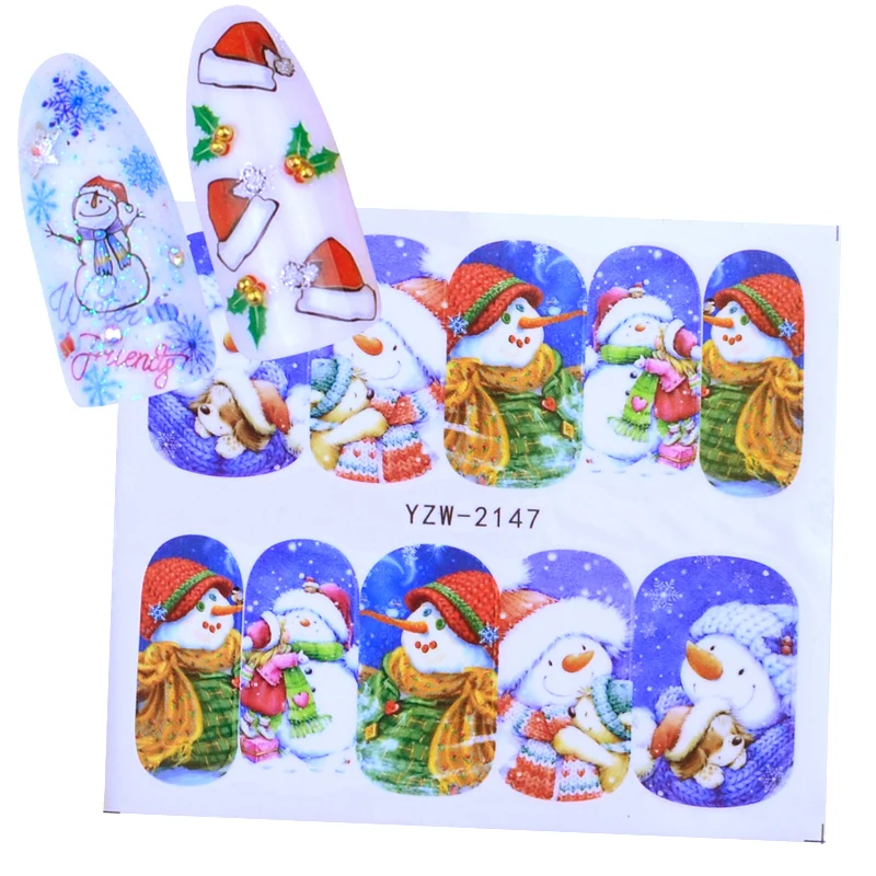 1 шт Рождественская наклейка на ногти водная наклейка Рождественский Санта Клаус Олень переводная наклейка Дизайн ногтей Маникюрный Инструмент украшения - Цвет: YZW-2147
