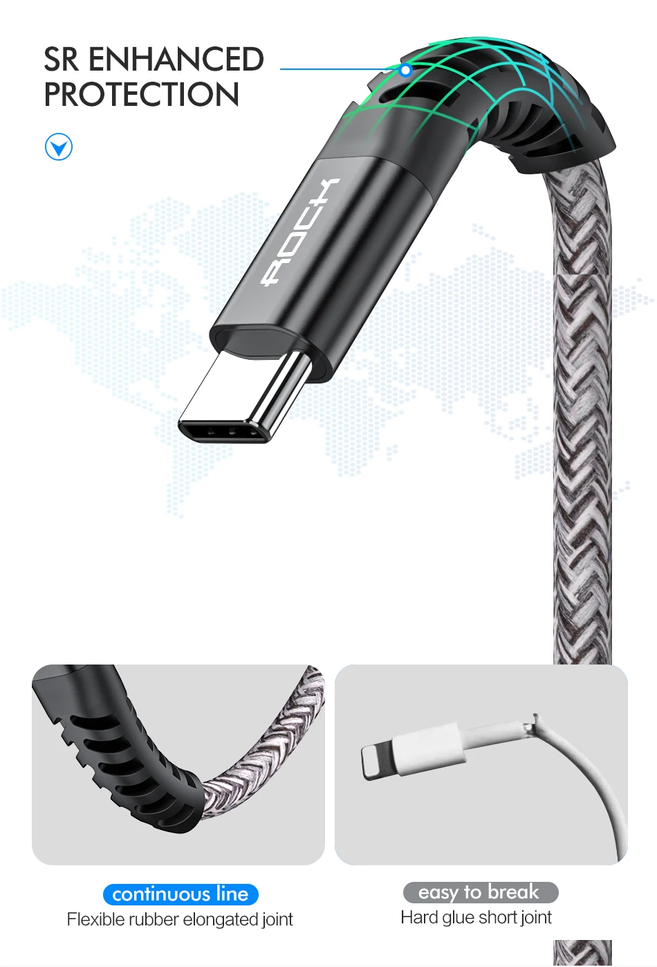 ROCK QC 3,0 usb type-C кабель для Xiaomi Mi9 Redmi Note 7 samsung huawei 3A Быстрая зарядка USB C кабель для передачи данных для мобильного телефона