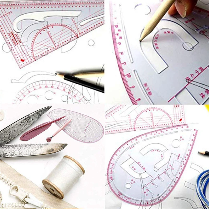 MIUSIE, 6 шт., французская кривая Метрическая сортировочная линейка, измеряющая портновское шитье, шаблон для рисования, инструмент для рукоделия, пластиковые швейные принадлежности