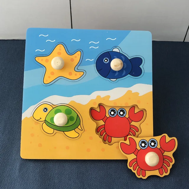 Kids Hand Grab Board 3D Puzzle Wooden Toys for Children Cartoon Animal Wood Jigsaw Toddler Baby Early Educational Learning Toy 4