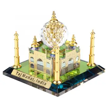 

Miniature Figurines Muslim Crystal Gilded Taj Mahal Miniature Model Mosque Indian Building Gift Desktop Decoration Stone
