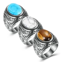 HNSP 316L Stainless Steel Boho Natural Stone Ring For Men Women Vintage Jewelry Tiger Eyes Rings Finger Accessories