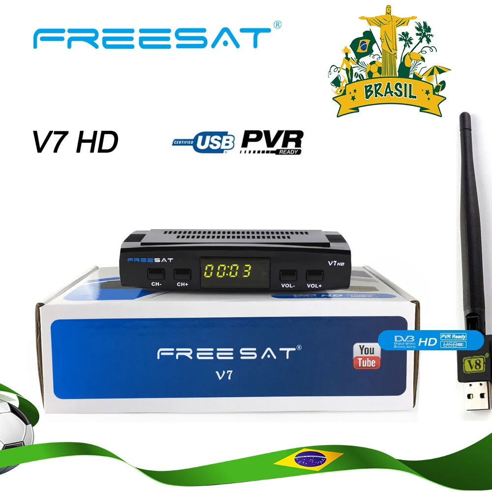 

Freesat V7 HD DVB-S2 Full HD 1080P Satellite TV Receiver+USB WIFI Anttena Spain Brazil TV Tuner Support CCCAM NEWCAM set top box
