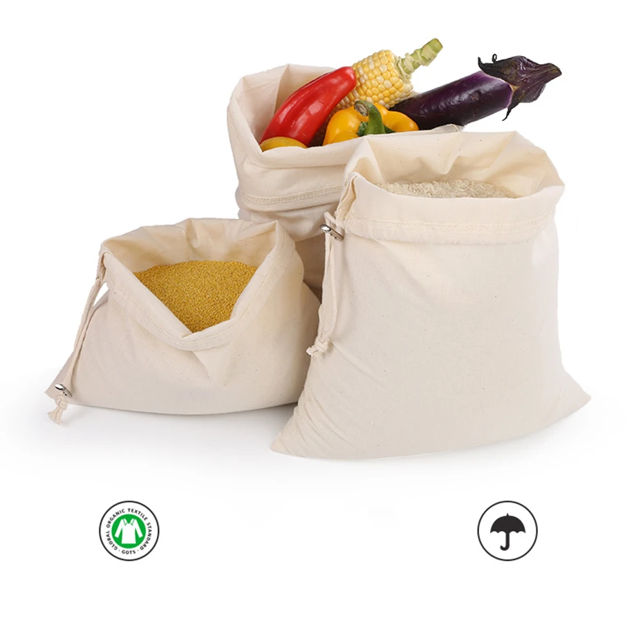 20pcs/lot Reusable Cotton Bag Drawstring Shopping Bags 20/33/43cm*28cm For Bulk Goods Tote Fruit Grocery Machine Washable