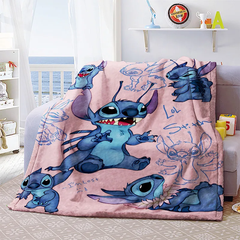 Throw Blanket Bedspread Stitch Sleeping-Cover Lilo Adults Cartoon Flannel Kids Flatsheet