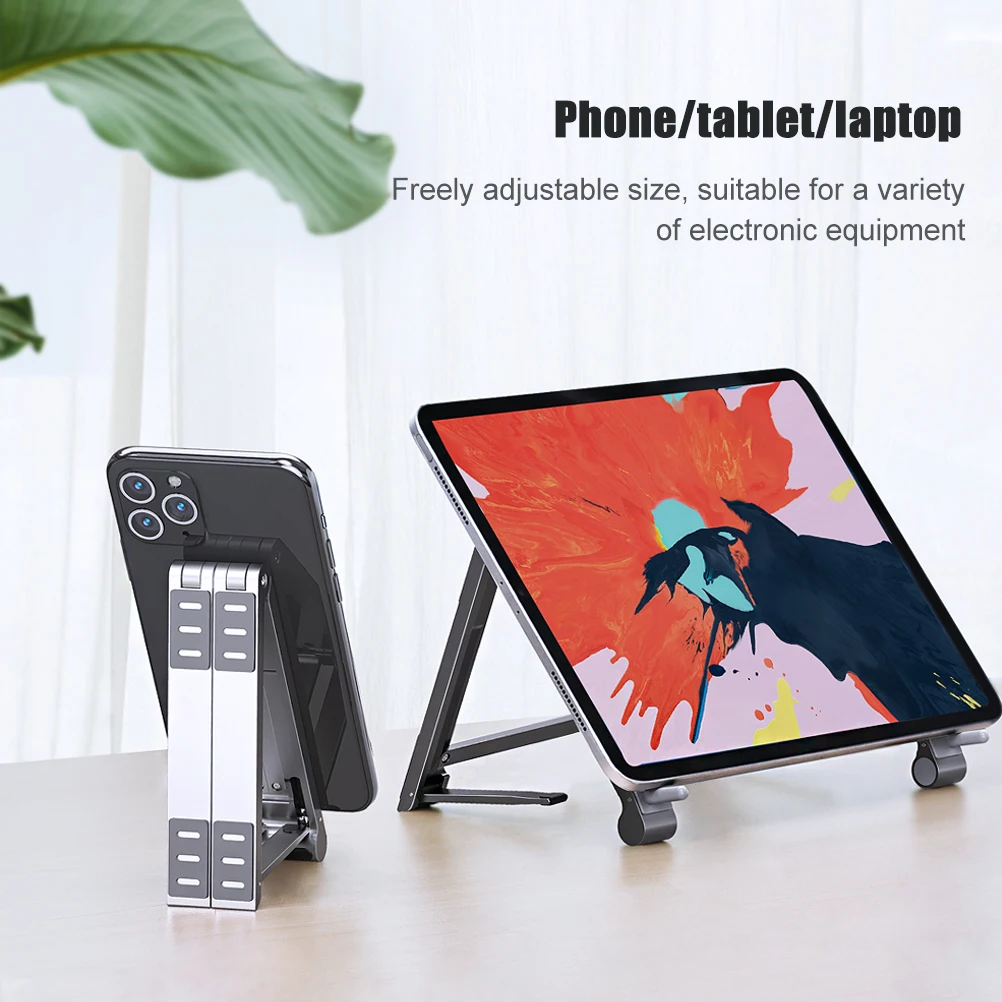 Portable Foldable Aluminum Laptop Stand Holder - Adjustable Height & Angle For 10-15.6" Laptops & Tablets (Black)