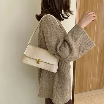 

Vintage Crocodile Pattern Women Shoulder Bags 2020 Retro Split PU Leather Bags Solid Ladies Small Messenger Handbag Female #50