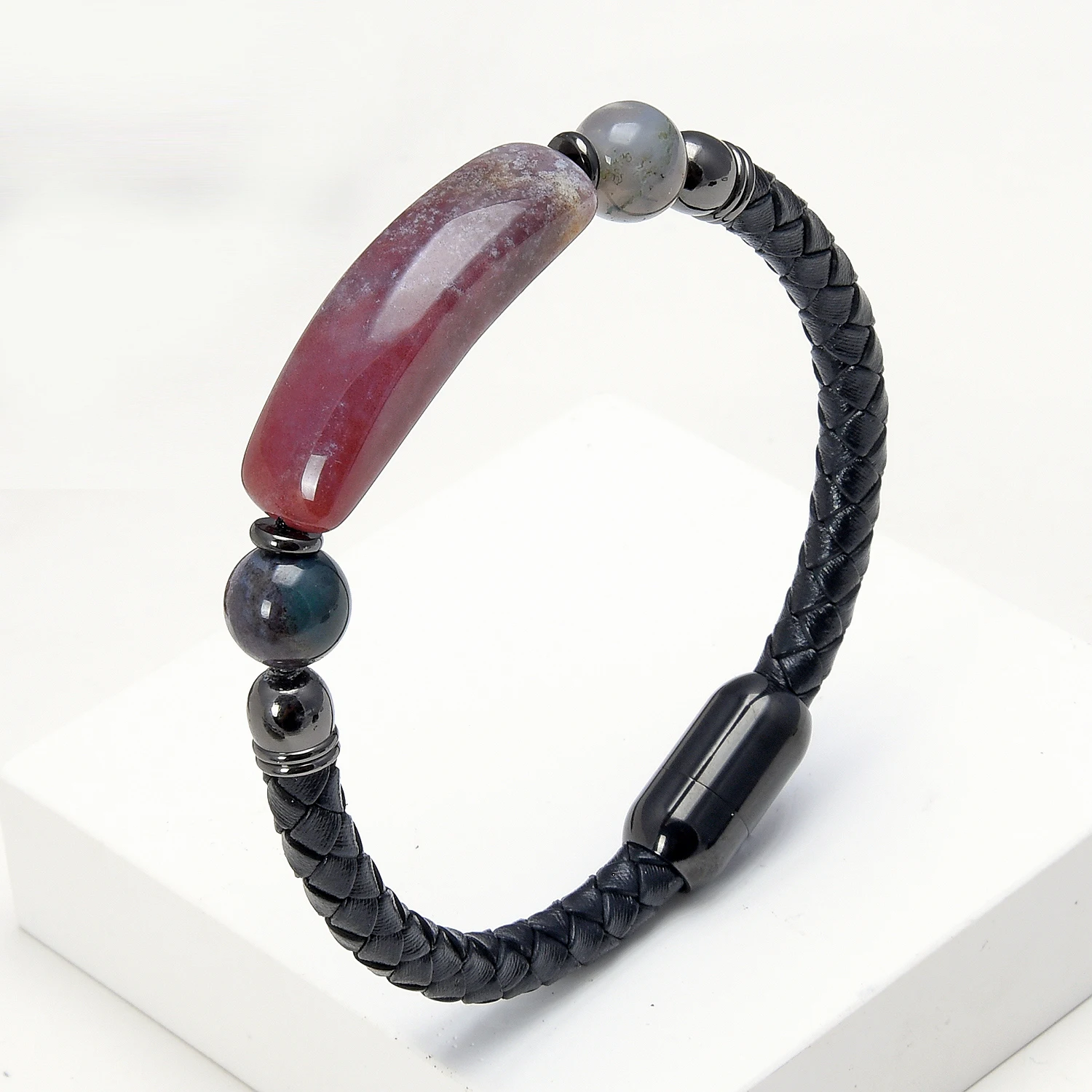 9 Style Natural Stone Bracelet Classic Leather Rope Chain Stainless Steel Buckle