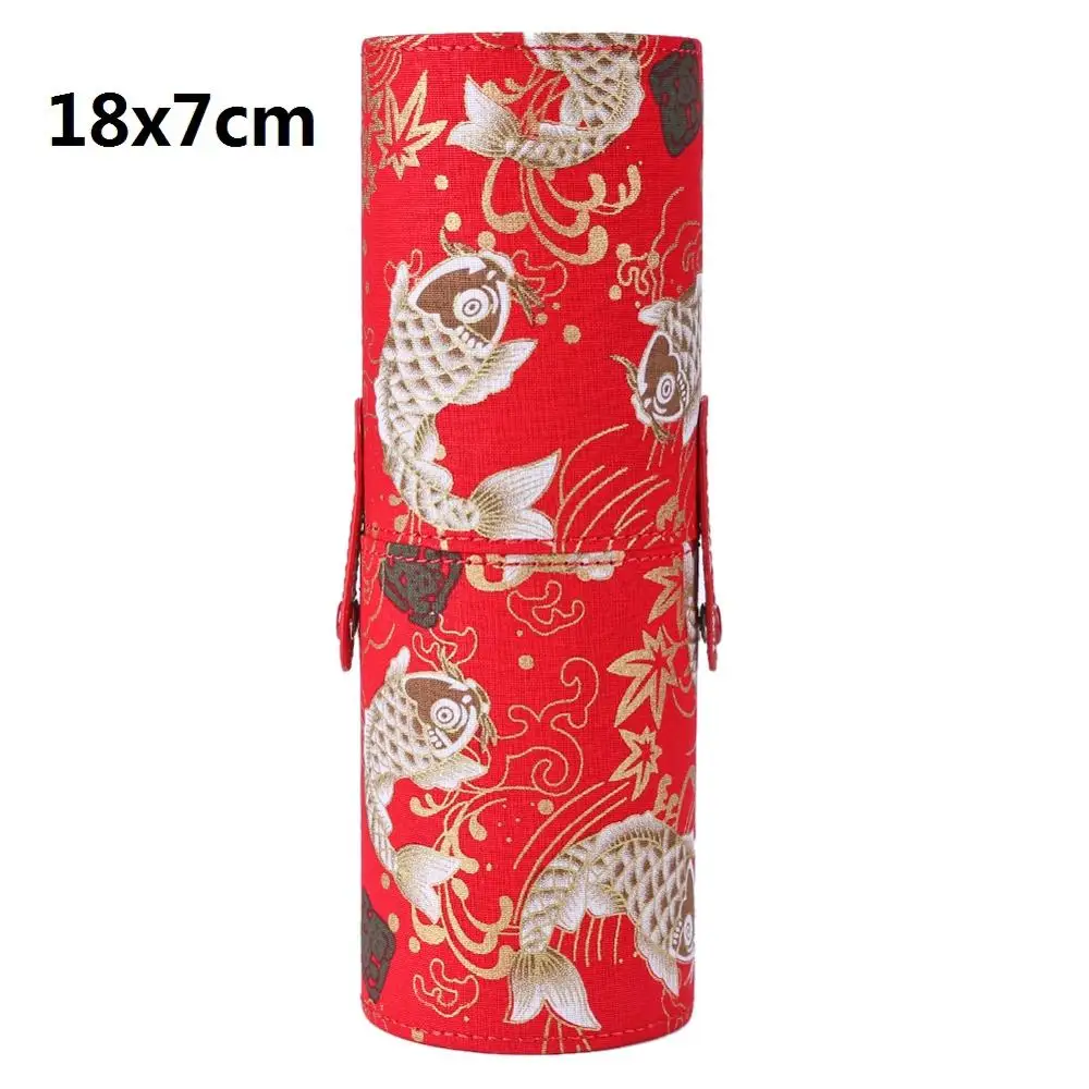 18x7cm red Портативный чехол для хранения кистей из искусственной кожи в форме цилиндра, дорожный держатель для ручек, косметический контейнер для инструментов, инструменты для макияжа - Цвет: 18x7cm red