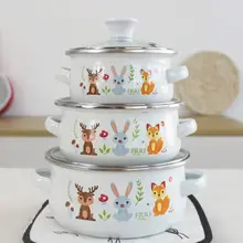 Kitchen Pot Three-piece Enamel Pot Fresh Bowl Instant Noodle Bowl Milk Pot Baby Rice Bowl Complementary Food Bowl Hot Pot