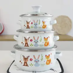 Kitchen Pot Three-piece Enamel Pot Fresh Bowl Instant Noodle Bowl Milk Pot Baby Rice Bowl Complementary Food Bowl Hot Pot