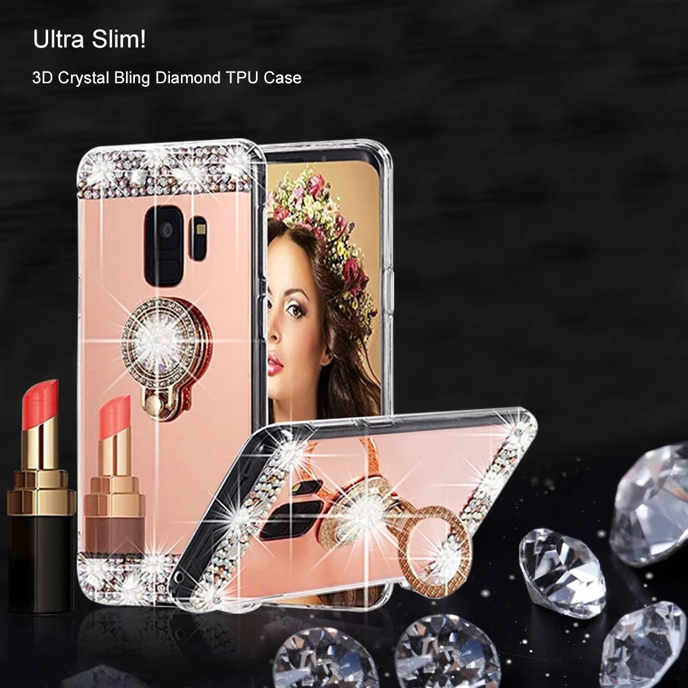 LLZ.COQUE роскошный 3D Блестящий зеркальный чехол с подставкой для Samsung S10 S10e S6 S7 S9 S8 Note 8