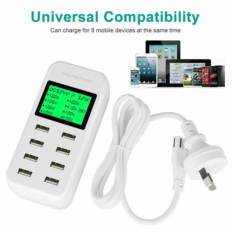 

Зарядная станция с 8 USB-портами, 5 В/8 а, с ЖК-дисплеем