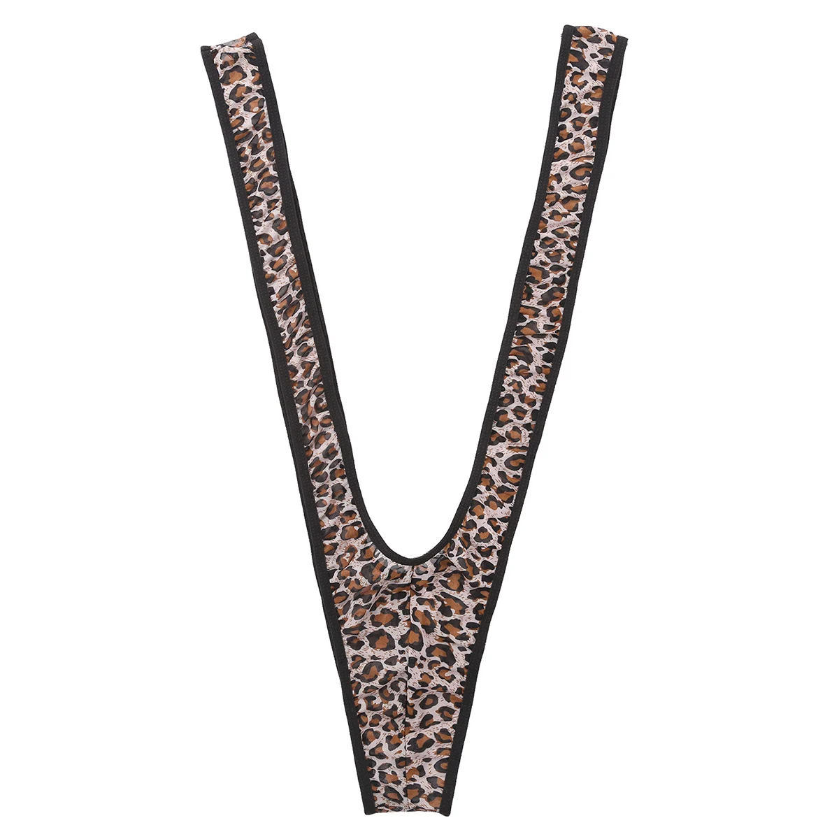 ChicTry Male Mens Leopard Print One-piece Stretch Deep V-shaped Mankini Thong Underwear Lingerie Suspender Bodysuit Swimsuits