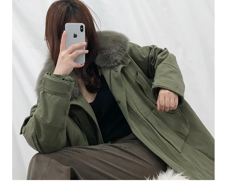 Natural Fur Coats Winter Coat Women Clothes Parkas Real Fur Rex Rabbit Fur Lining With Genuine Fox Fur Collar Female Jacket