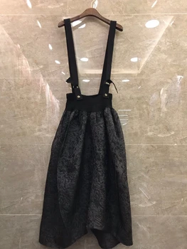 

2020 Spring and Summer New Women's Solid Color Decorative Strap Jacquard Micro-Peng Midi Skirt 529