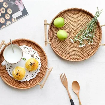 

Cutelife Nordic Ins Handmade Fruit Basket Tea Tray Rattan Weaving Bread Storage Tray Organizer For Kitchen Food Home Decor Shelf