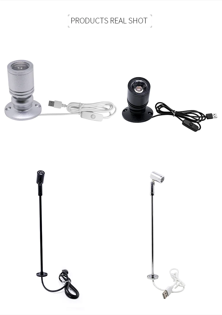 Mini LED spotlight 1W/3W jewelry display DC5V with switch USB interface shop cabinet interior toy decoration desktop focus 6