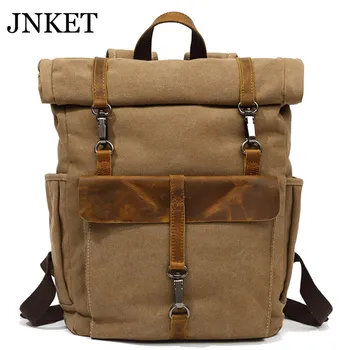 

JNKET New Vintage Men Canvas Backpacks Women School Bags Laptop Bagpack Large Capacity Travel Pack