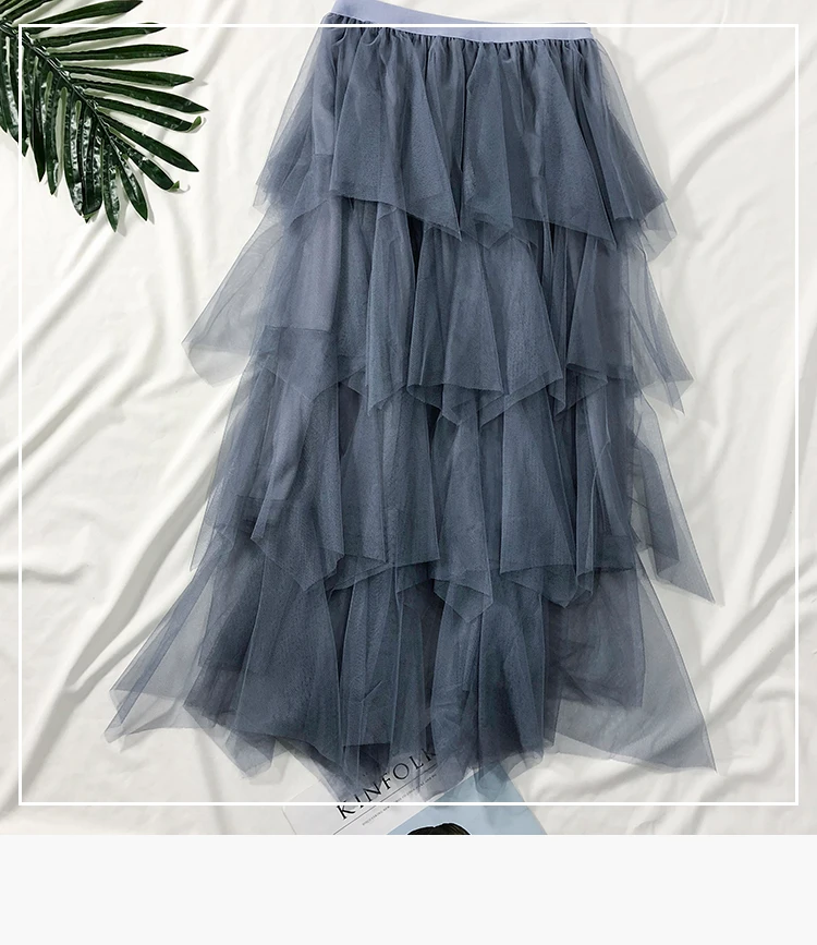 HELIAR Veil юбка трапециевидной формы миди Повседневная Уличная многослойная юбка Корейская Студенческая юбка с высокой талией с кружевом 2019