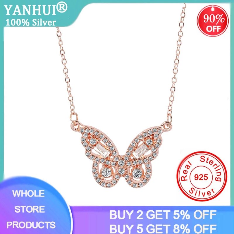 

2020 Korean Fashion Rose Gold Butterfly Pendant Necklaces for Women Female Shiny Crystal Chokers Necklace Wedding Valentine Gift